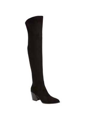Marc Fisher Black Over-the-Knee Suede Block Heel Boots